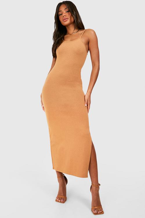 Premium super soft racer low scoop dress - caramel