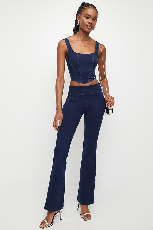 Christi: knit corset style top - indigo