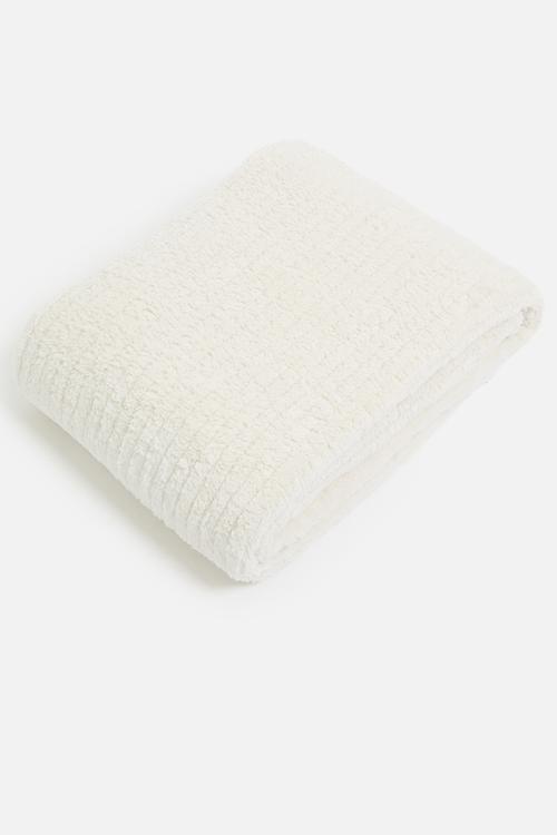 Shaggy Ribbed Fleece Bed Throw - Winter White