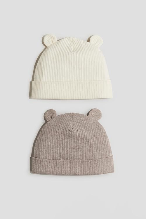 2-Pack ribbed ear-detail beanies - beige