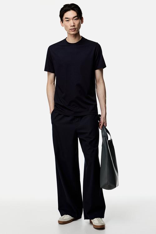 Slim fit pima cotton T-shirt - navy blue