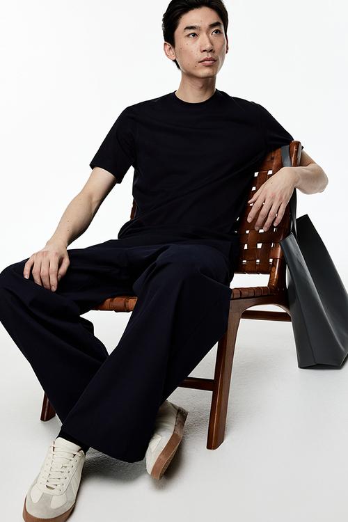 Slim fit pima cotton T-shirt - navy blue