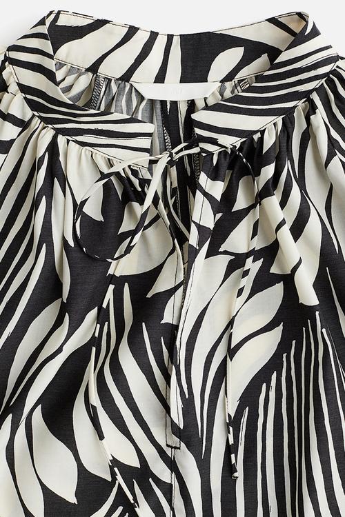 Oversized tie-detail dress - black,multi,white