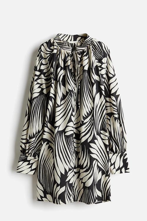 Oversized tie-detail dress - black,multi,white