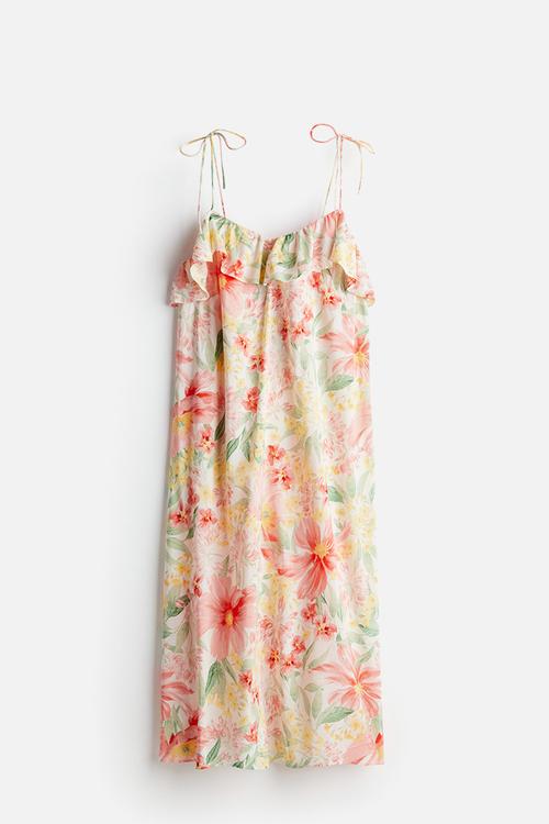 Frill-trimmed strappy dress - Pink Floral