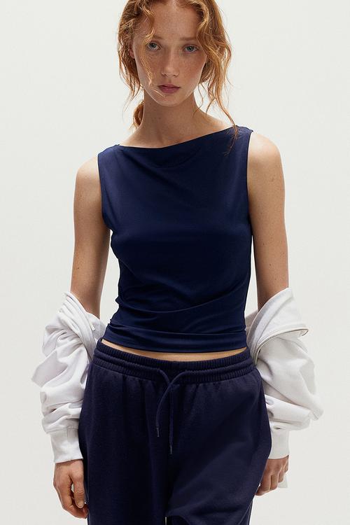Boat-neck vest top - blue