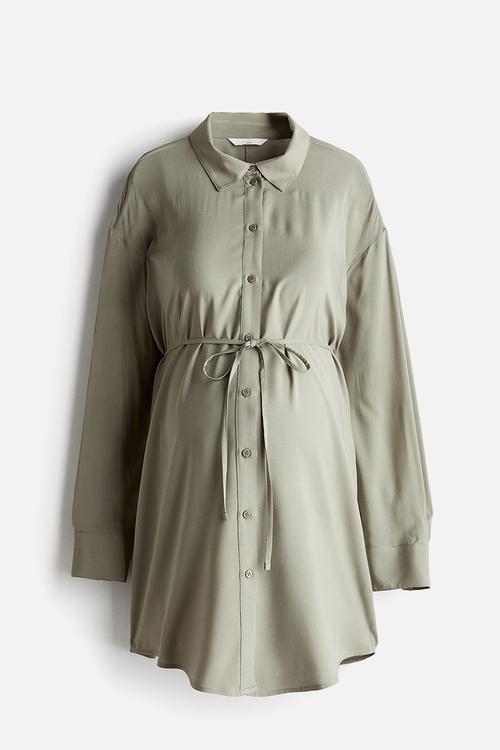 Mama tie-belt shirt - khaki green
