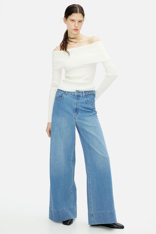 Rib-knit off-the-shoulder top - white