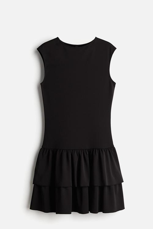 Tiered-skirt jersey dress - black
