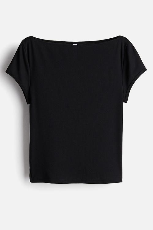 Sheer ribbed t-shirt - black