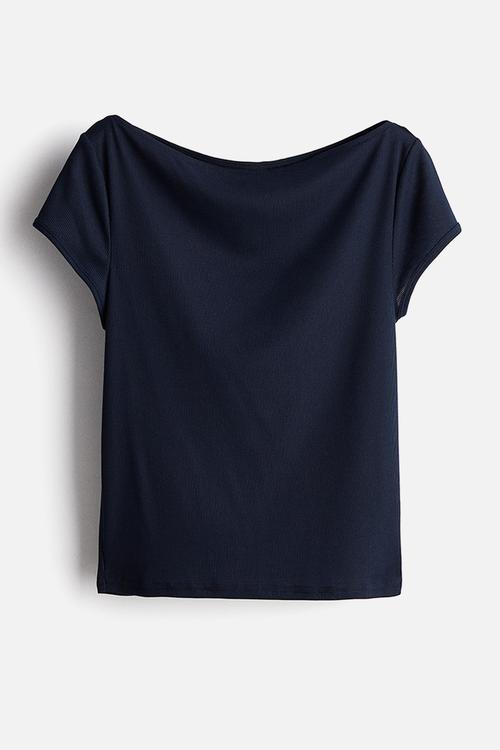 Sheer ribbed T-shirt - blue
