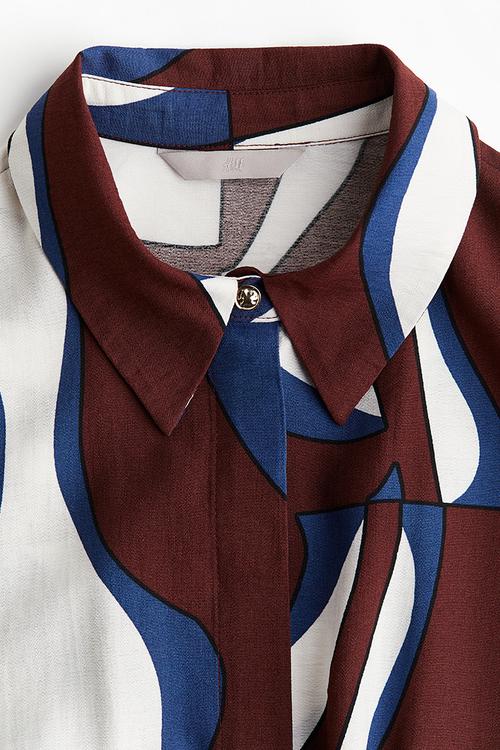 Belted shirt dress - burgundy & patterned