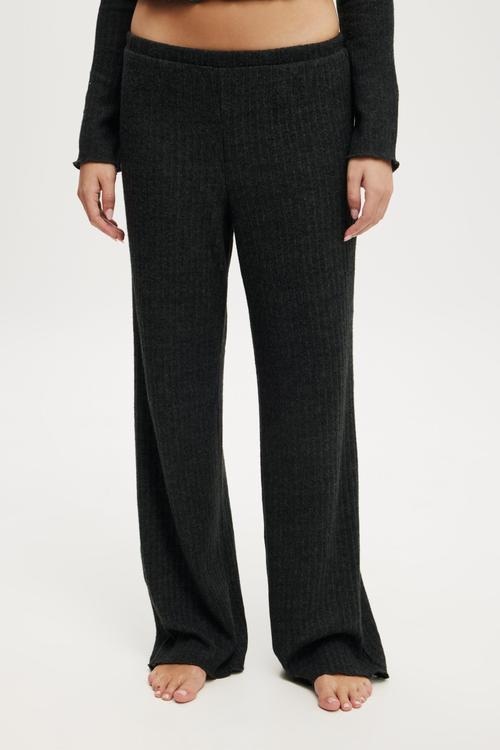 Super Soft Ribbed Straight Leg Pant - Ebony Marle