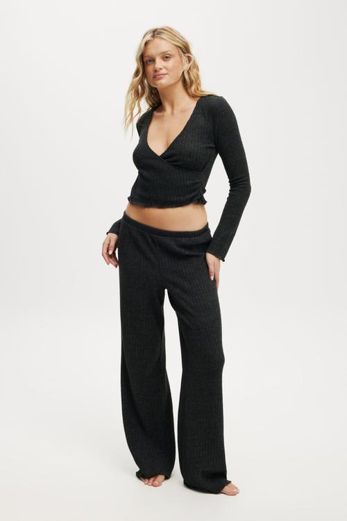 Super Soft Ribbed Straight Leg Pant - Ebony Marle