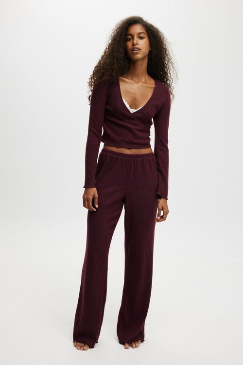 Super Soft Ribbed Wrap Top - Dark Oak