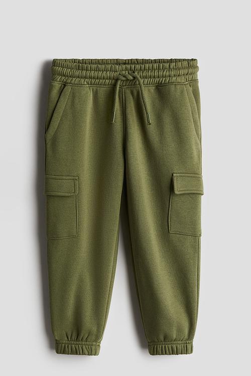 Brushed-inside cargo joggers - khaki green