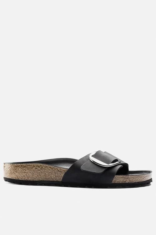 Madrid big buckle oiled leather narrow - black