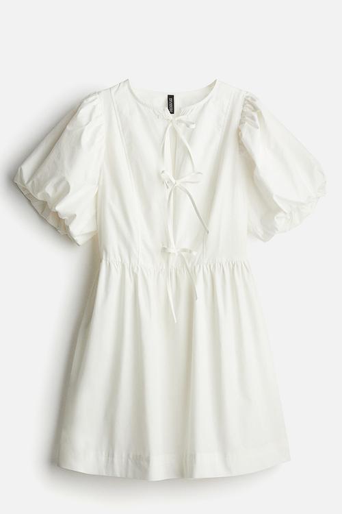 Tie-detail puff-sleeved dress - cream