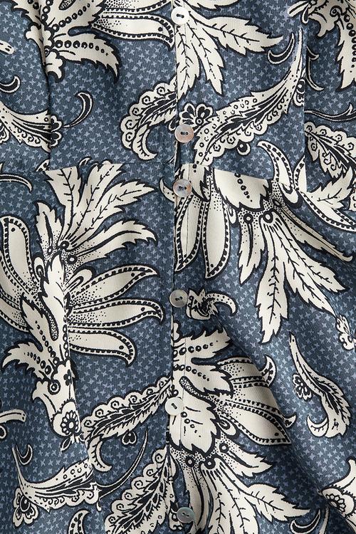 Long-sleeved dress - dusty blue paisley-patterned