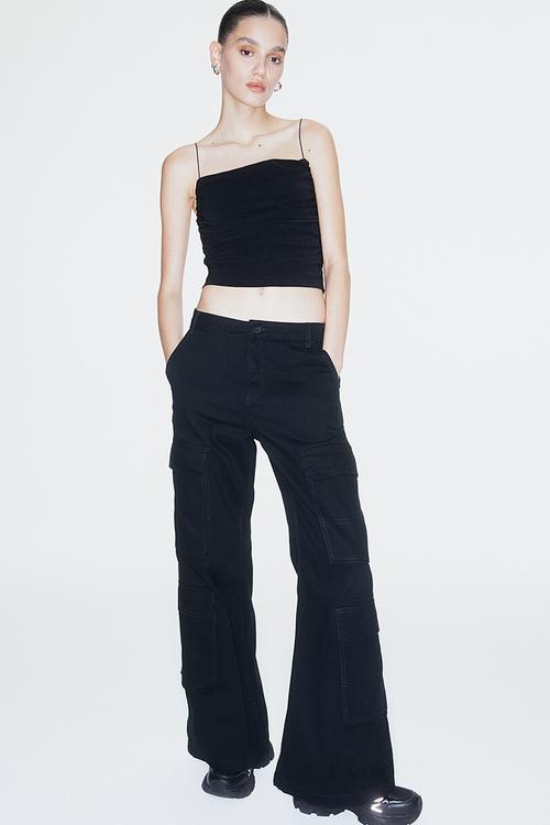 Wide cargo trousers - black