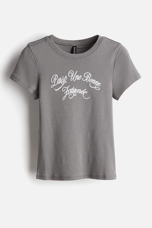 Ribbed t-shirt - grey & passe une bonne journée