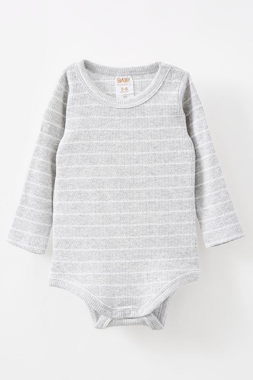 Organic pointelle long sleeve bubbysuit - cloud marle/milk stripe