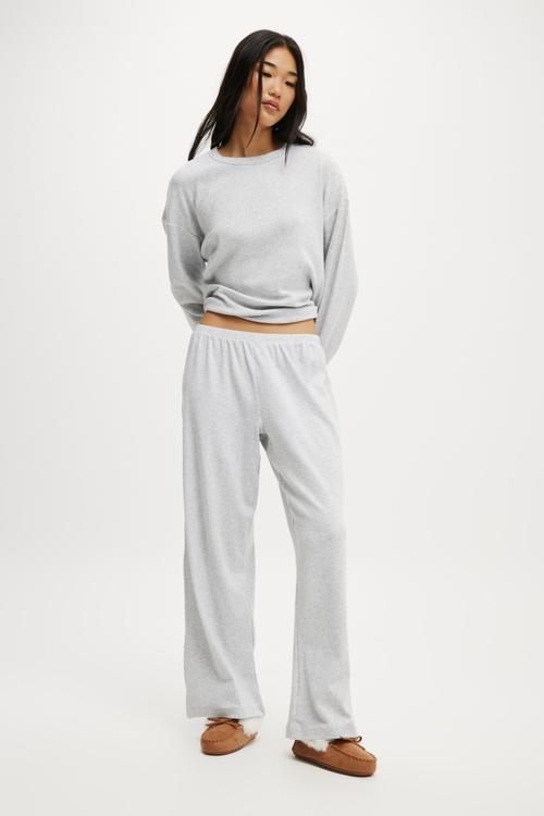 Pointelle Rib Pants - Light Grey Marle