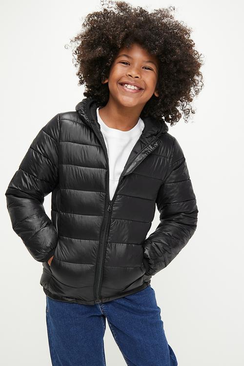 Hooded puffer jacket - black