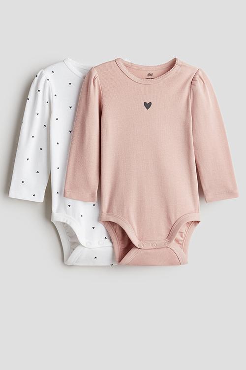 2-pack long-sleeved bodysuits - light pink/hearts 