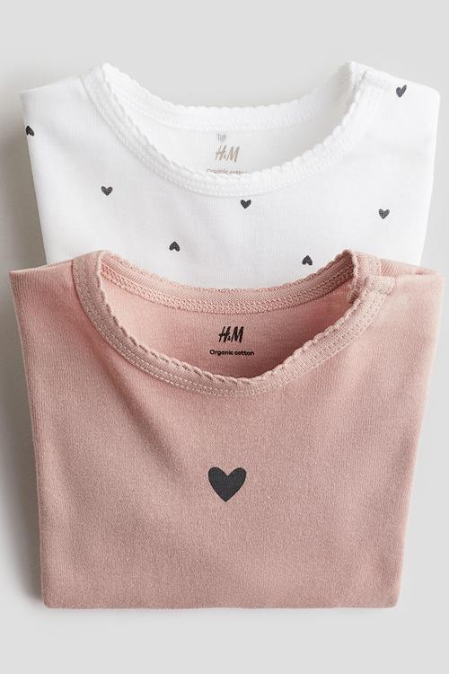 2-pack long-sleeved bodysuits - light pink/hearts 