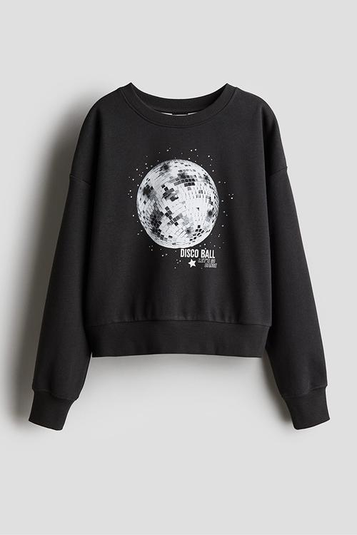 Motif-detail sweatshirt - dark grey/disco ball 