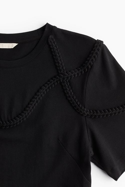 Braid-trim T-shirt dress - black