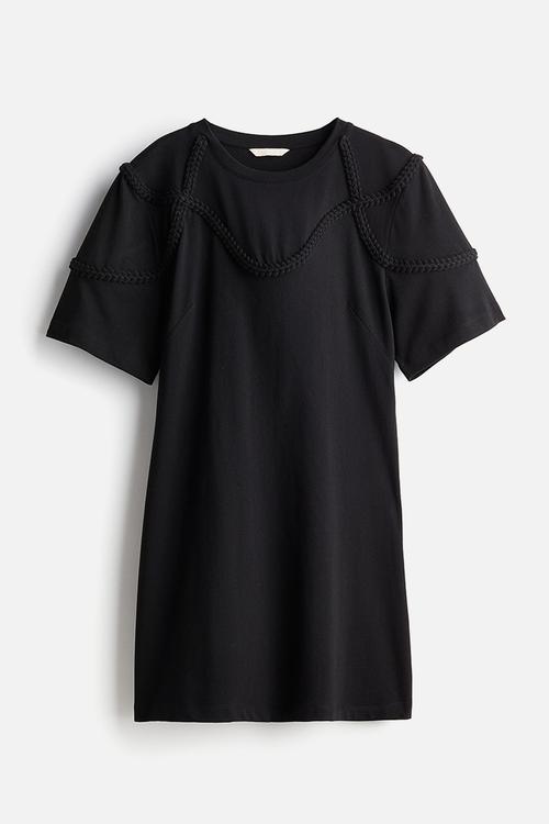 Braid-trim T-shirt dress - black