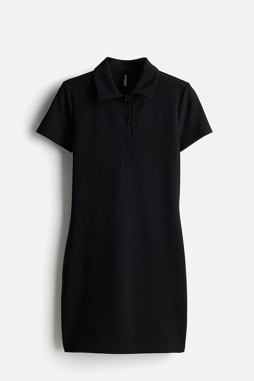 Crêpe polo dress - black