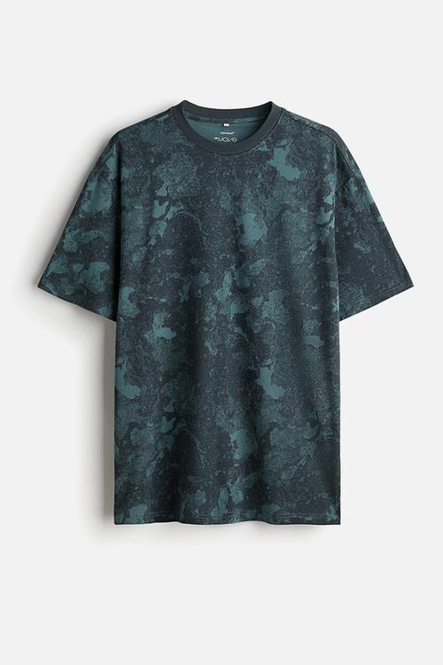 Loose fit sports top in drymove™ - teal/patterned 