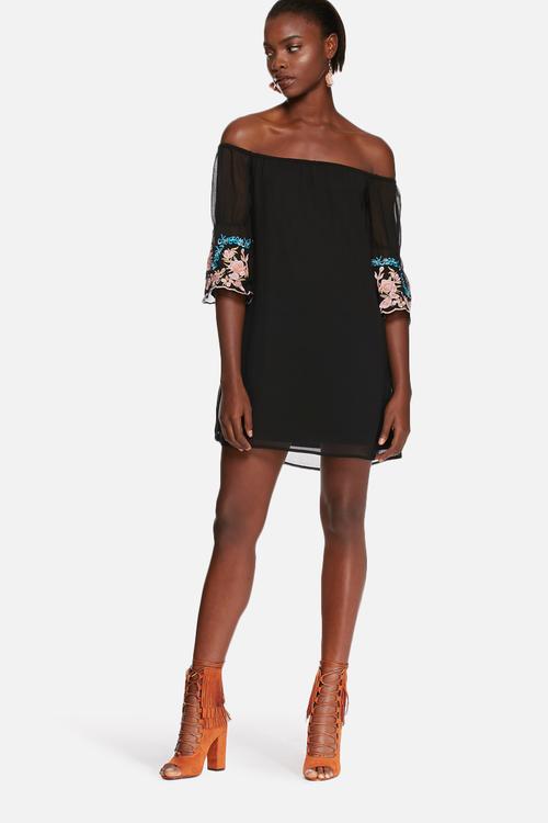 Embroidered off shoulder dress