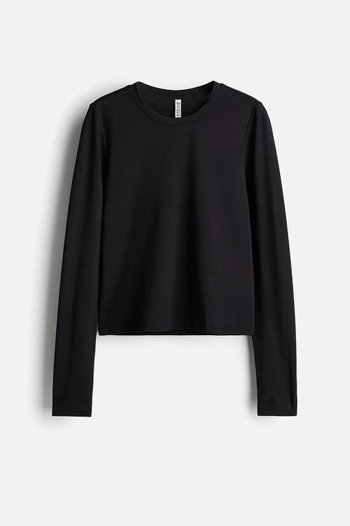 Long-sleeved microfibre top - black