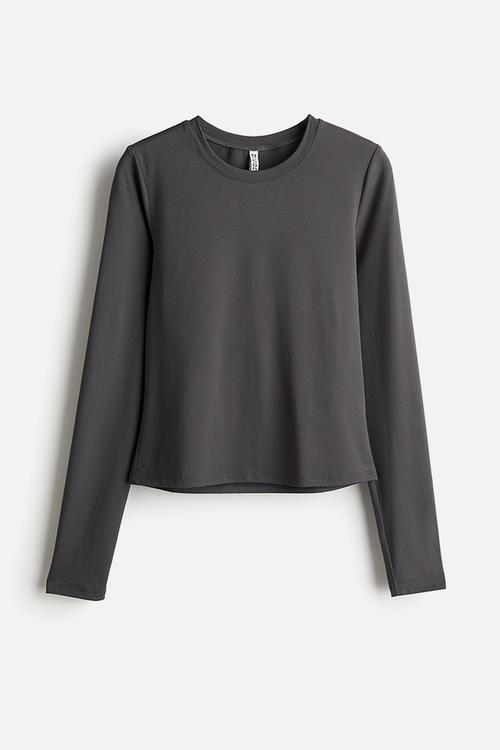 Long-sleeved microfibre top - dark grey
