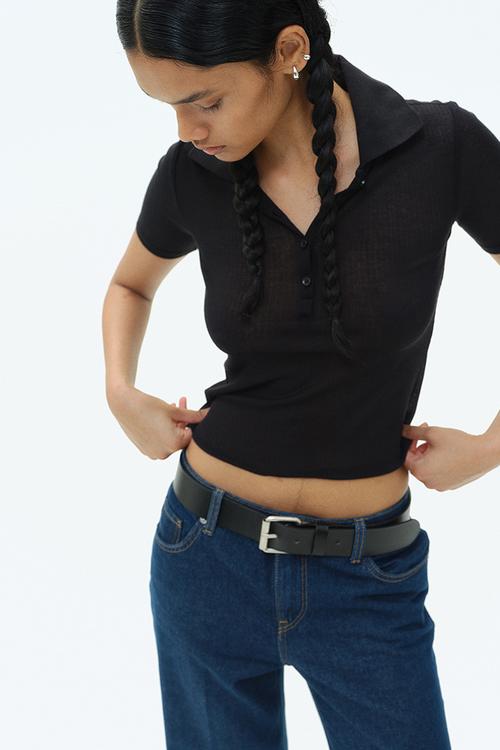 Ribbed polo shirt - black