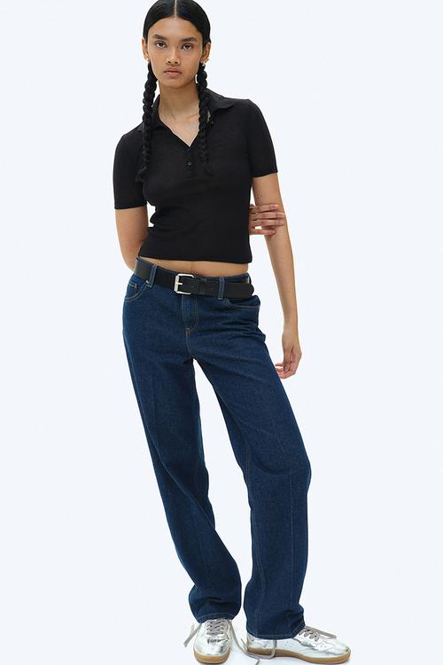 Ribbed polo shirt - black