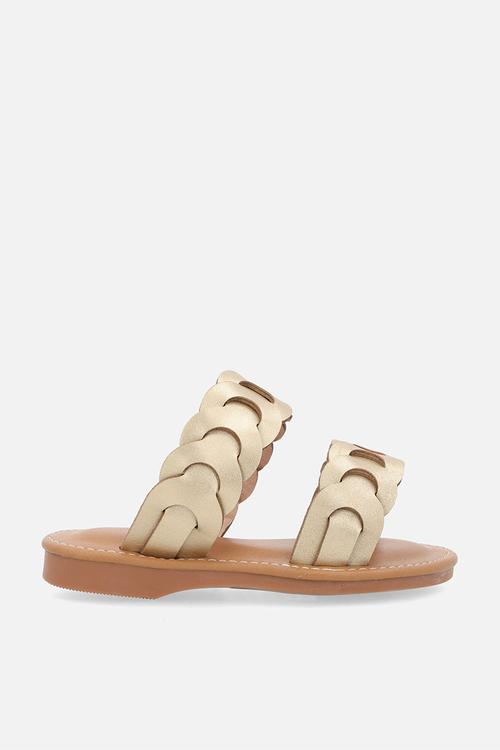 Flat braided double strap sandals - gold