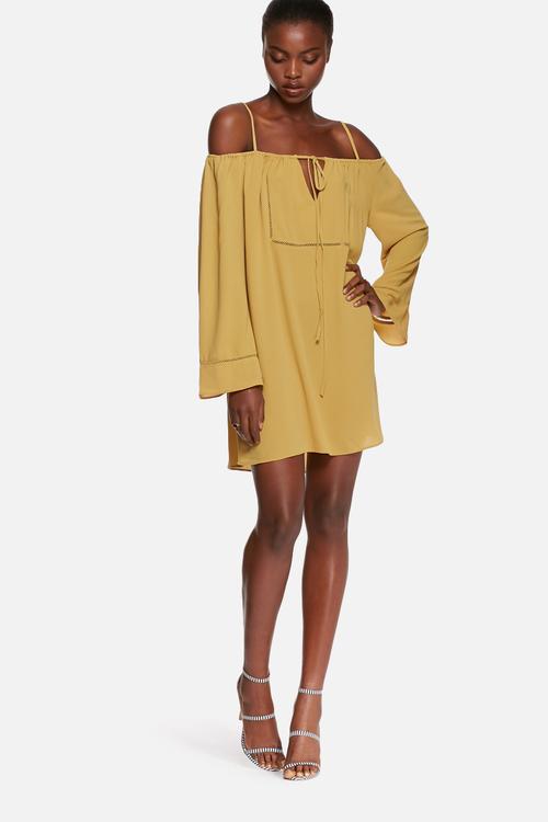 Mustard cold shoulder dress