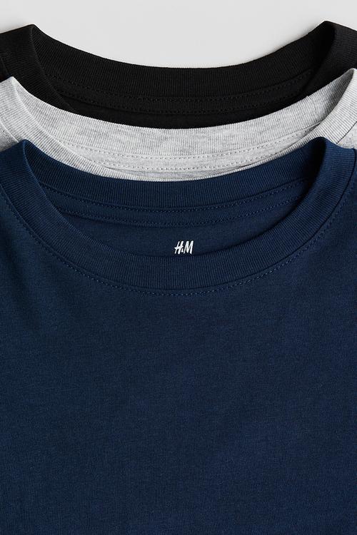 3-Pack long-sleeved T-shirts - navy blue/light grey marl