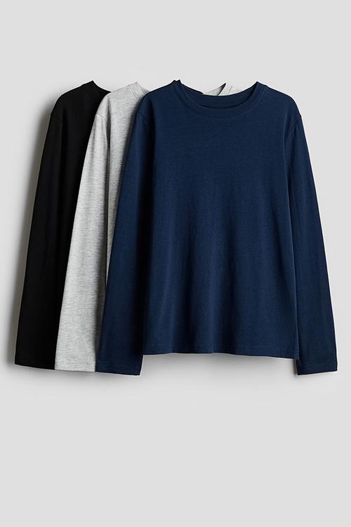 3-Pack long-sleeved T-shirts - navy blue/light grey marl