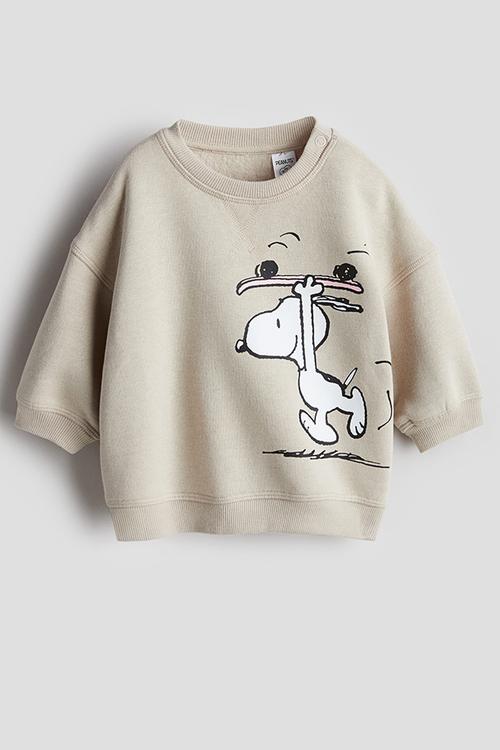 Crew-neck sweatshirt - beige snoopy