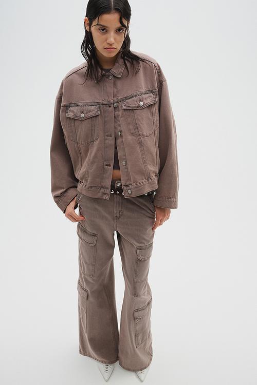 Denim cargo trousers - greige