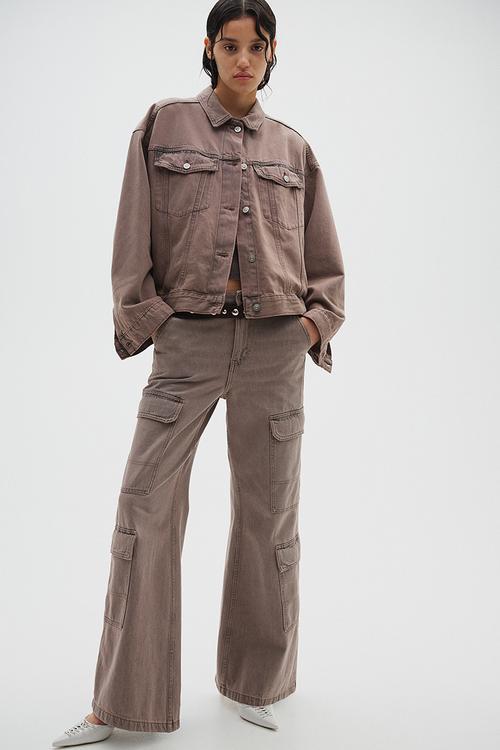 Denim cargo trousers - greige