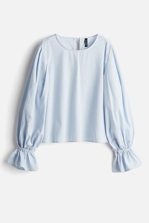 Tie-detail cotton blouse - light blue striped