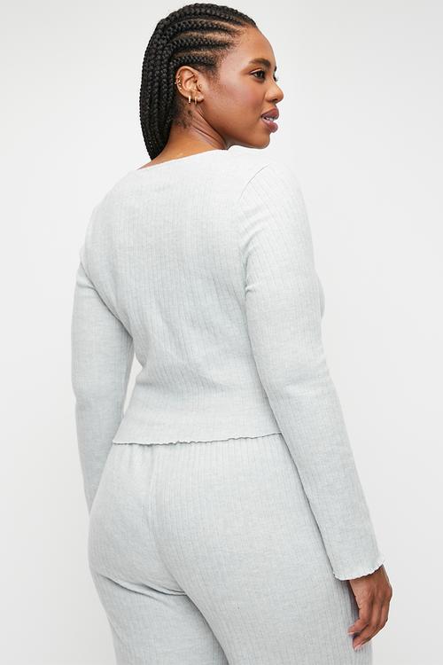 Plus Super Soft Ribbed Wrap Top - Light Grey Marle