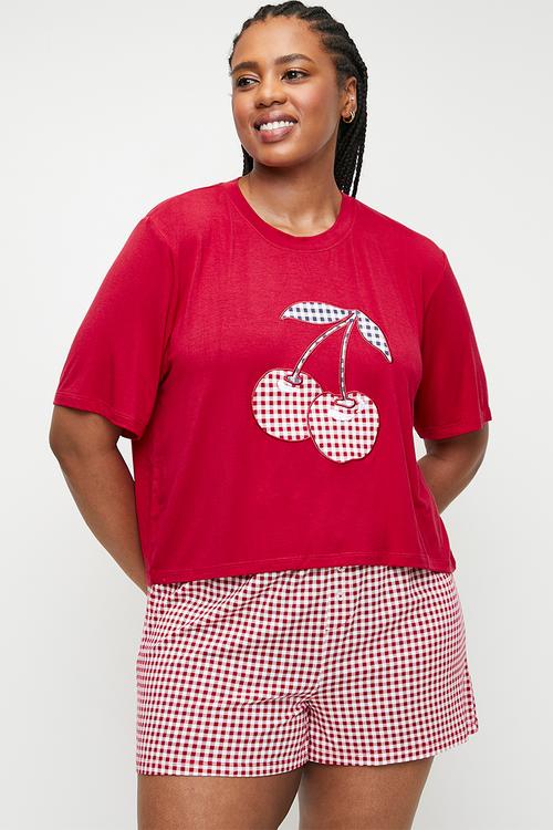 Plus So Soft Short Sleeve Jersey Sleep Set - Warm Cherry/Gingham